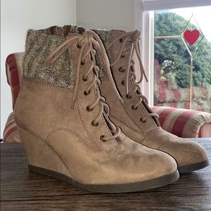 Beige booties with sweater ankle fit